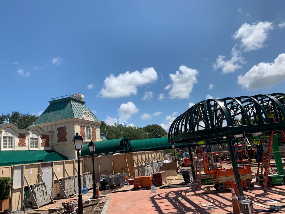 Constructions Continues on the International Gateway Entrance Structure at Epcot 