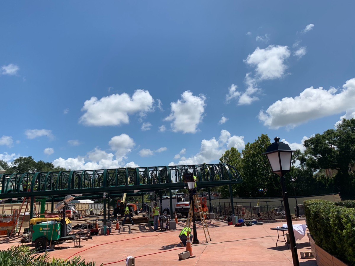 Constructions Continues on the International Gateway Entrance Structure at Epcot 