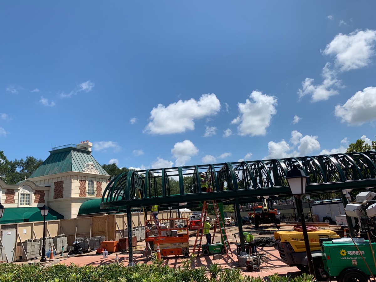 Constructions Continues on the International Gateway Entrance Structure at Epcot 