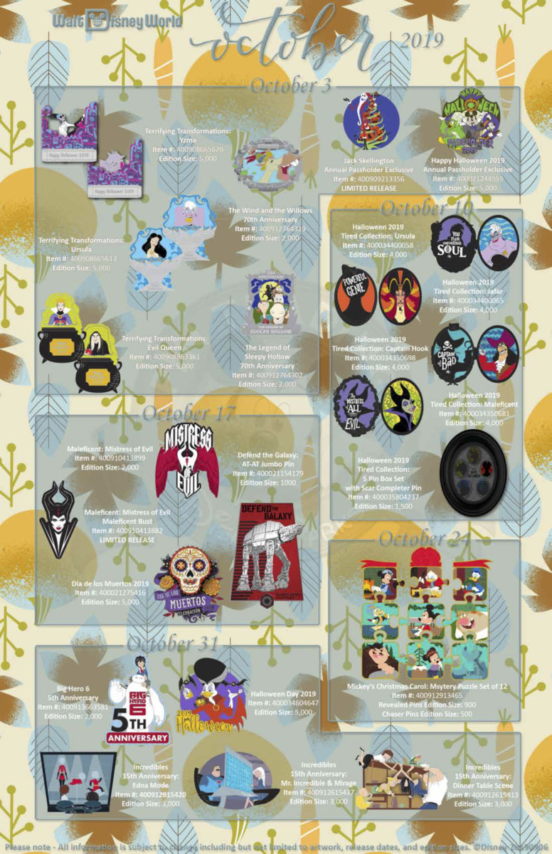 Walt Disney World 2019 October Pins