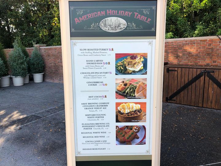 Menu for American Holiday Table at the EPCOT International Festival of the Holidays