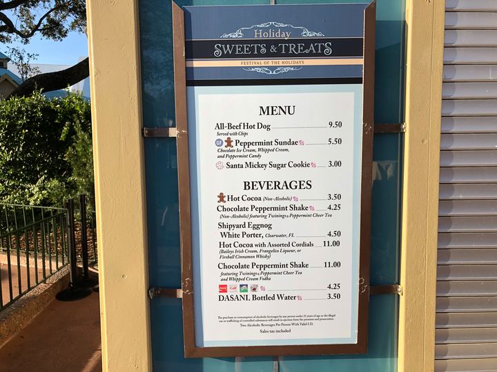 Menu for Holiday Sweets & Treats at the EPCOT International Festival of the Holidays