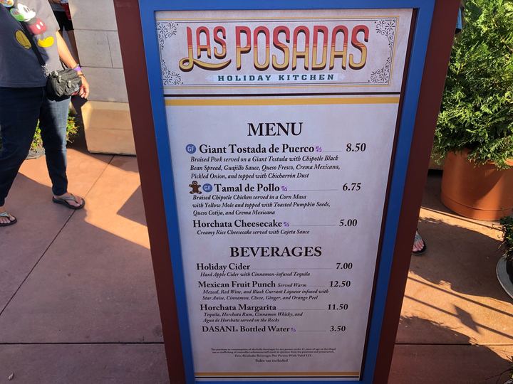 Menu for Las Posadas Holiday Kitchen at the EPCOT International Festival of the Holidays