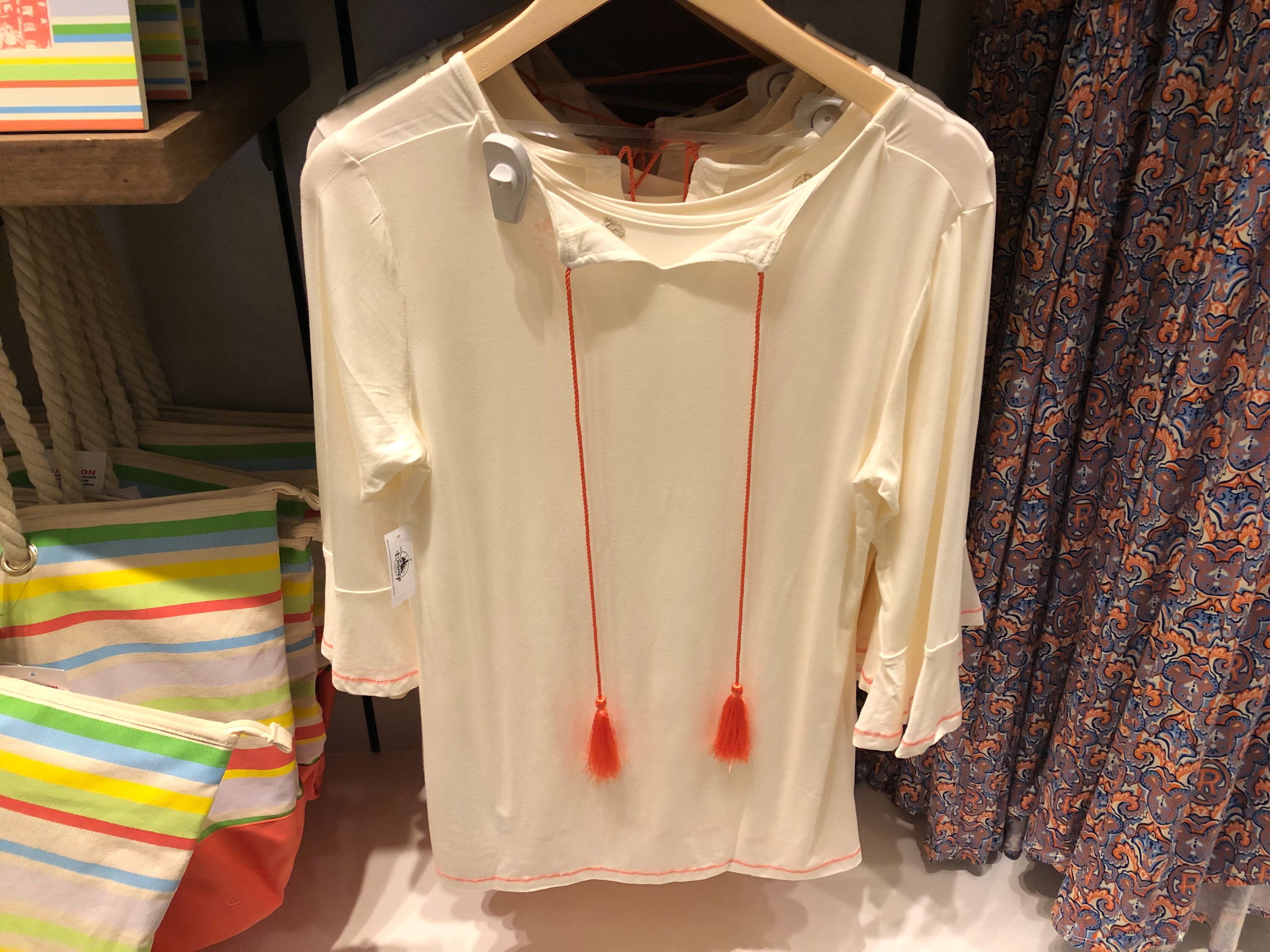 Riviera Resort Cream Silk with Orange Tassels Women Shirt - $44.99