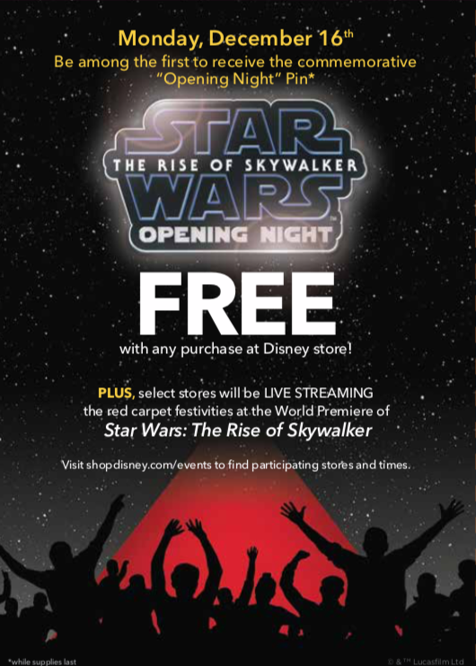 Disney Stores Hosting Fan Event for "Star Wars: The Rise of Skywalker" Opening Night Release