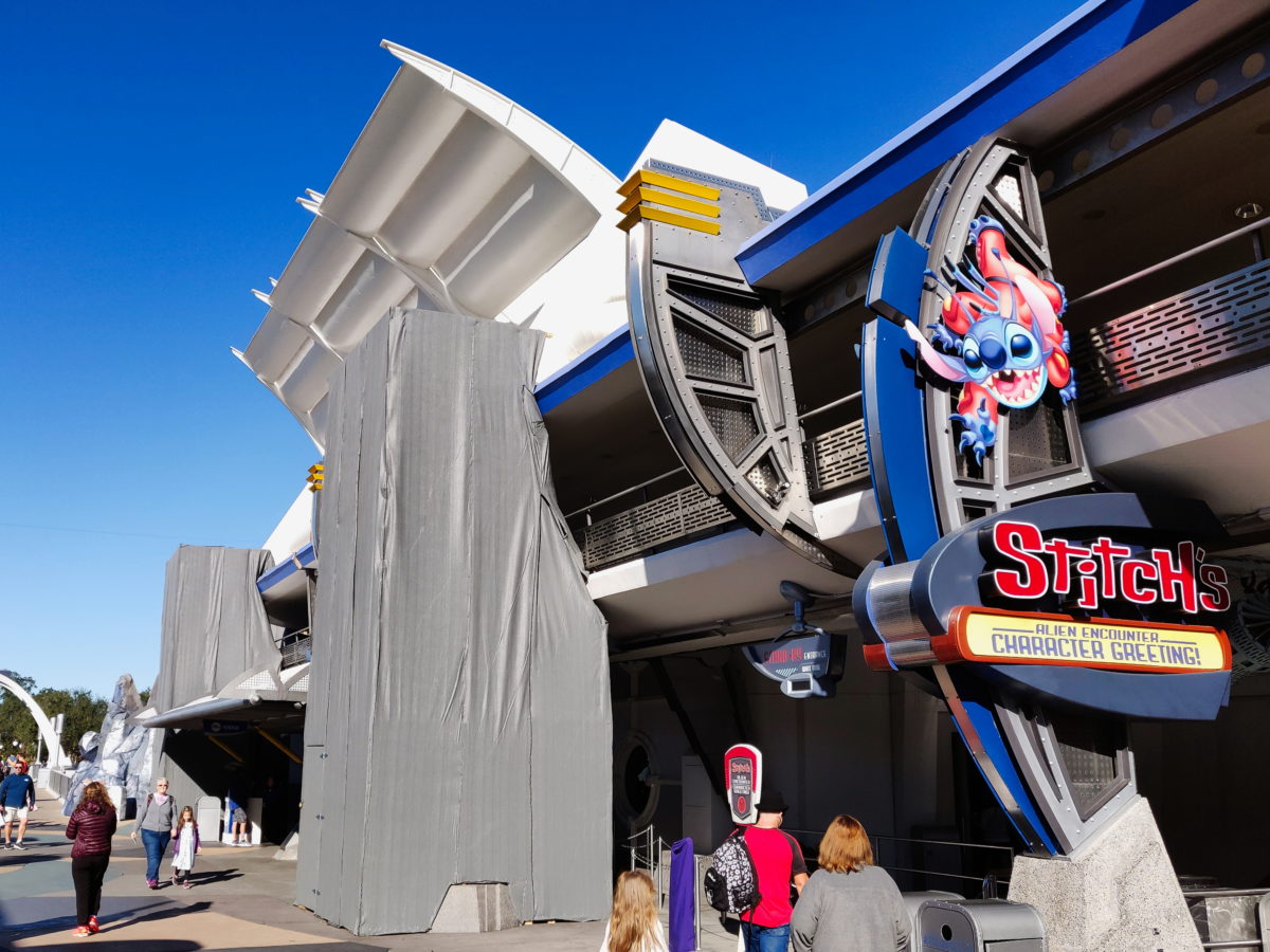 Peoplemover Posts Covered In Scaffolding and Scrim