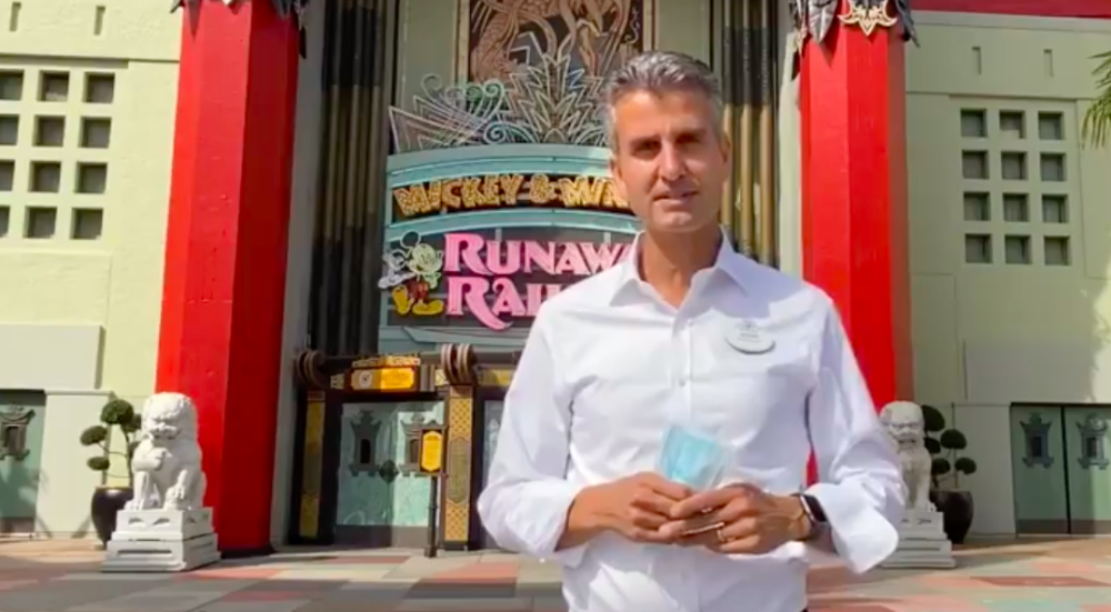 Josh D'Amaro in front of Runaway Railway at Disney's Hollywood Studios