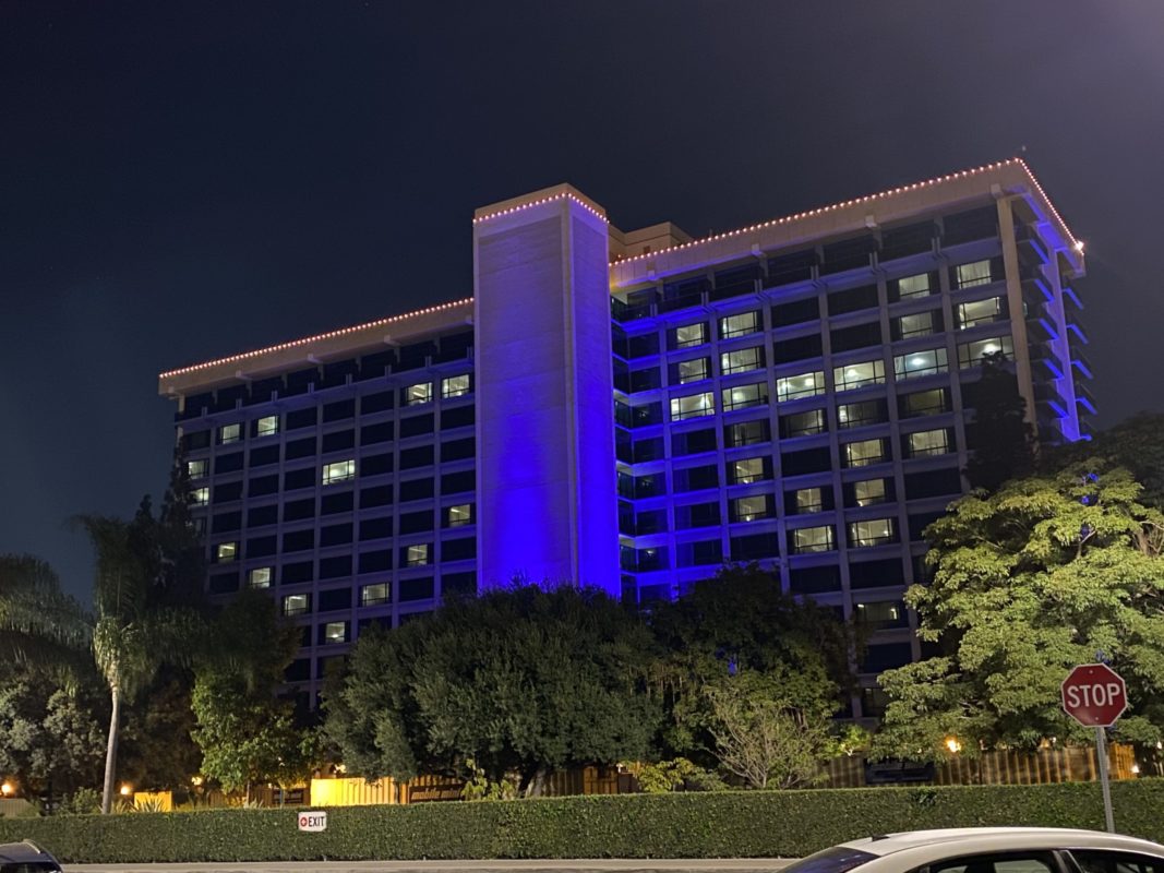 Disneyland Hotel Lit Up With Heart and Mickey Shape
