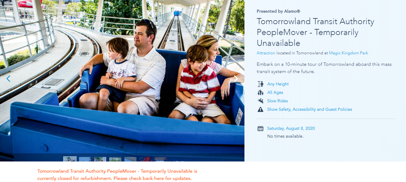 tomorrowland transit authority peoplemover temporarily unavailable