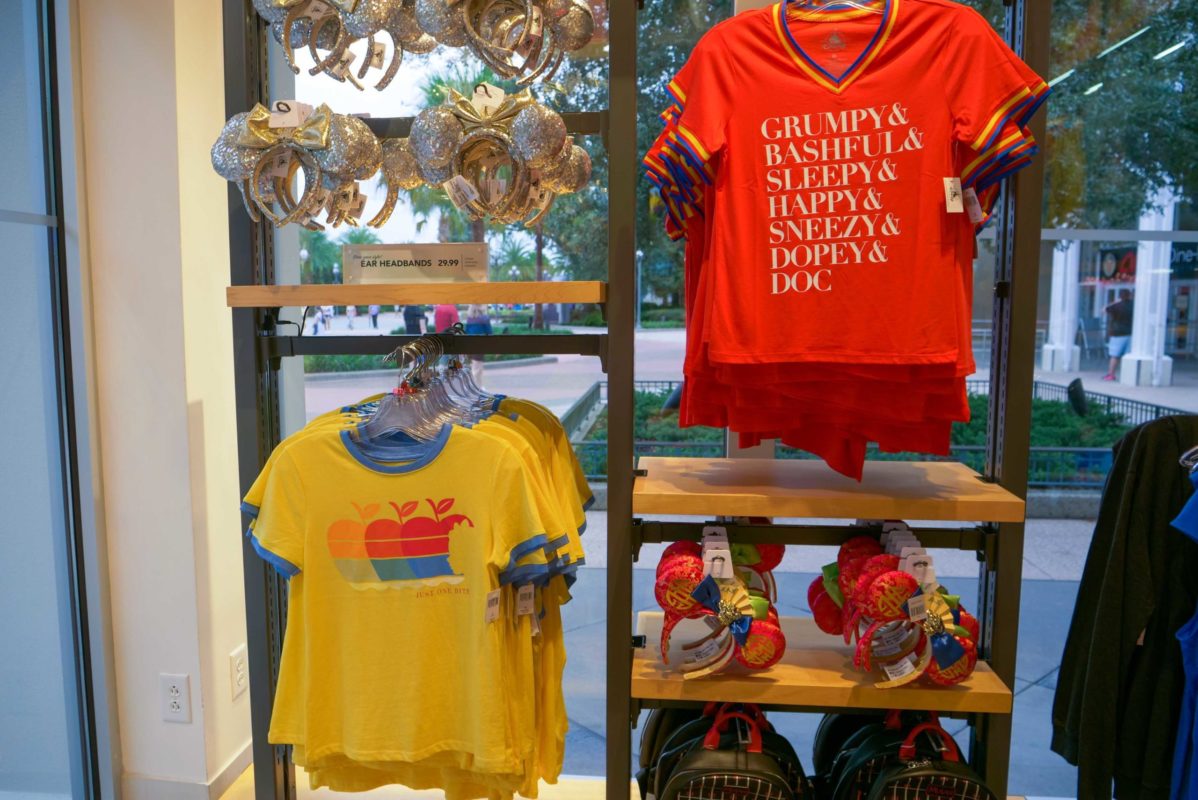 Wide shot of Snow White shirts at DisneyStyle in Disney Springs