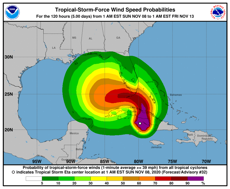 tropical storm eta november 8 weather map
