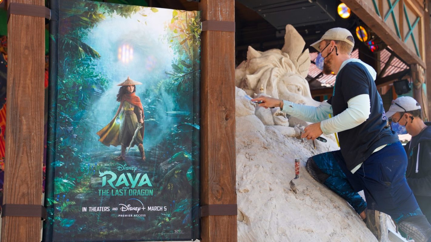 Raya and The Last Dragon Sand Sculpture Being Created