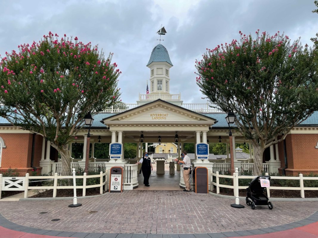 Physical distancing has been reduced at the Liberty Square Riverboat Landing in the Magic Kingdom at Walt Disney World