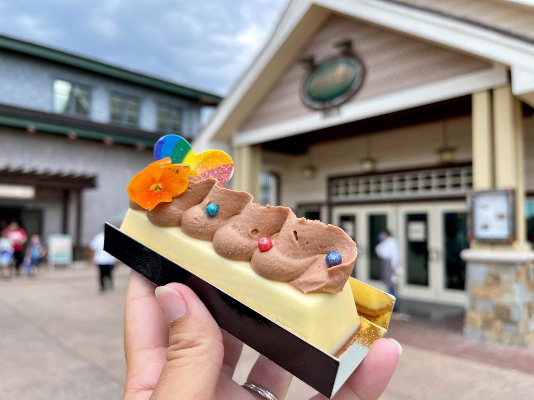 The new Paradise Pride Pastry available for Pride Month at Amorette's Patisserie in Disney Springs at Walt Disney World