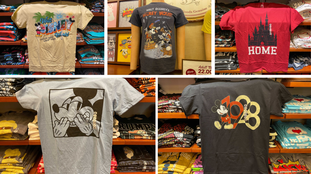 New t-shirts arrive at the Emporium at Magic Kingdom featuring Walt Disney World and Mickey Mouse
