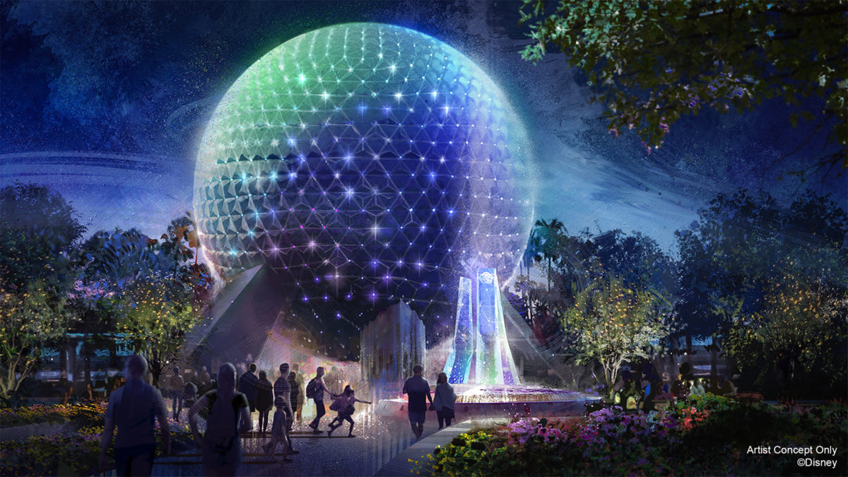 Points of light on Spaceship Earth in EPCOT
