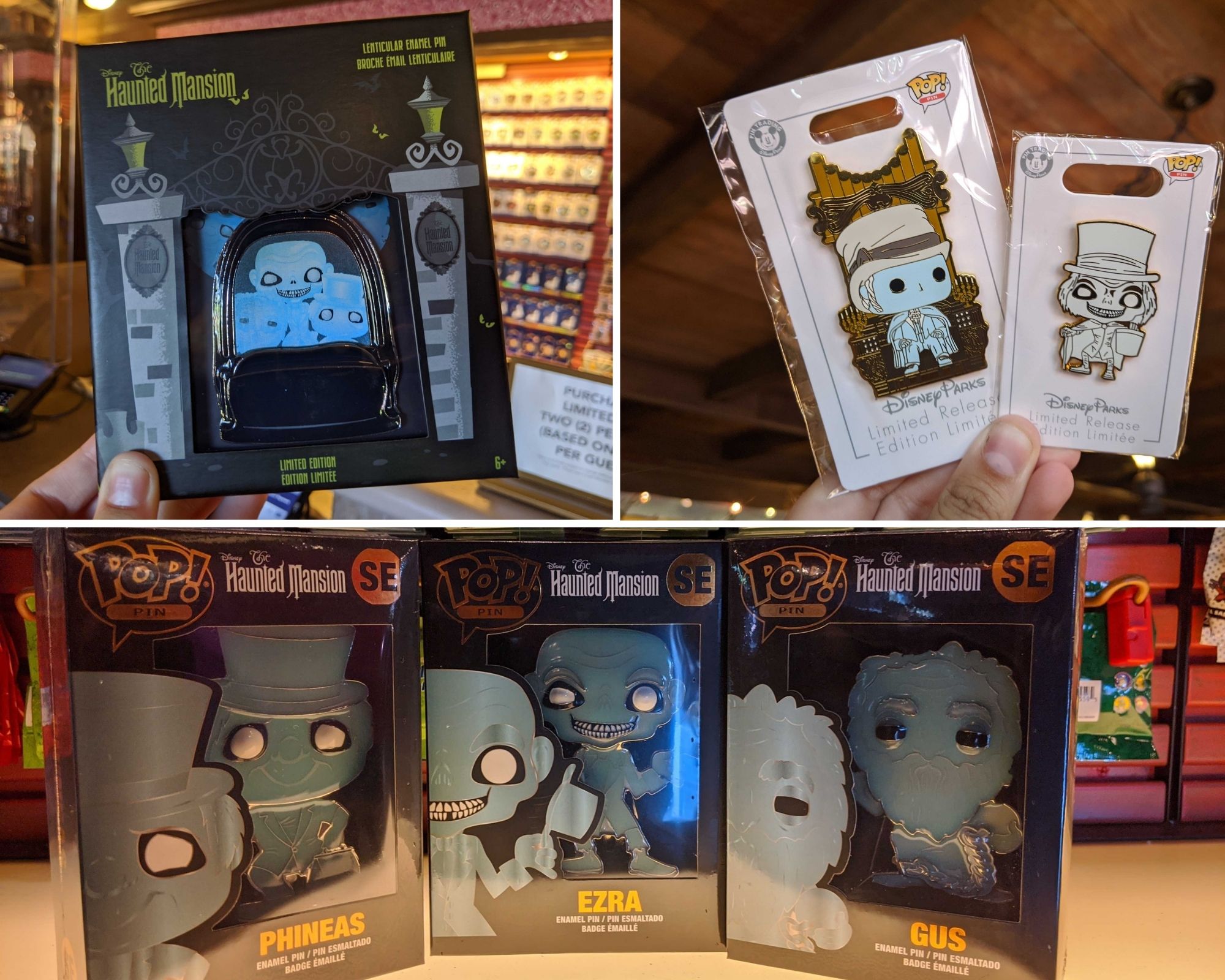 haunted mansion funko pop pins collage