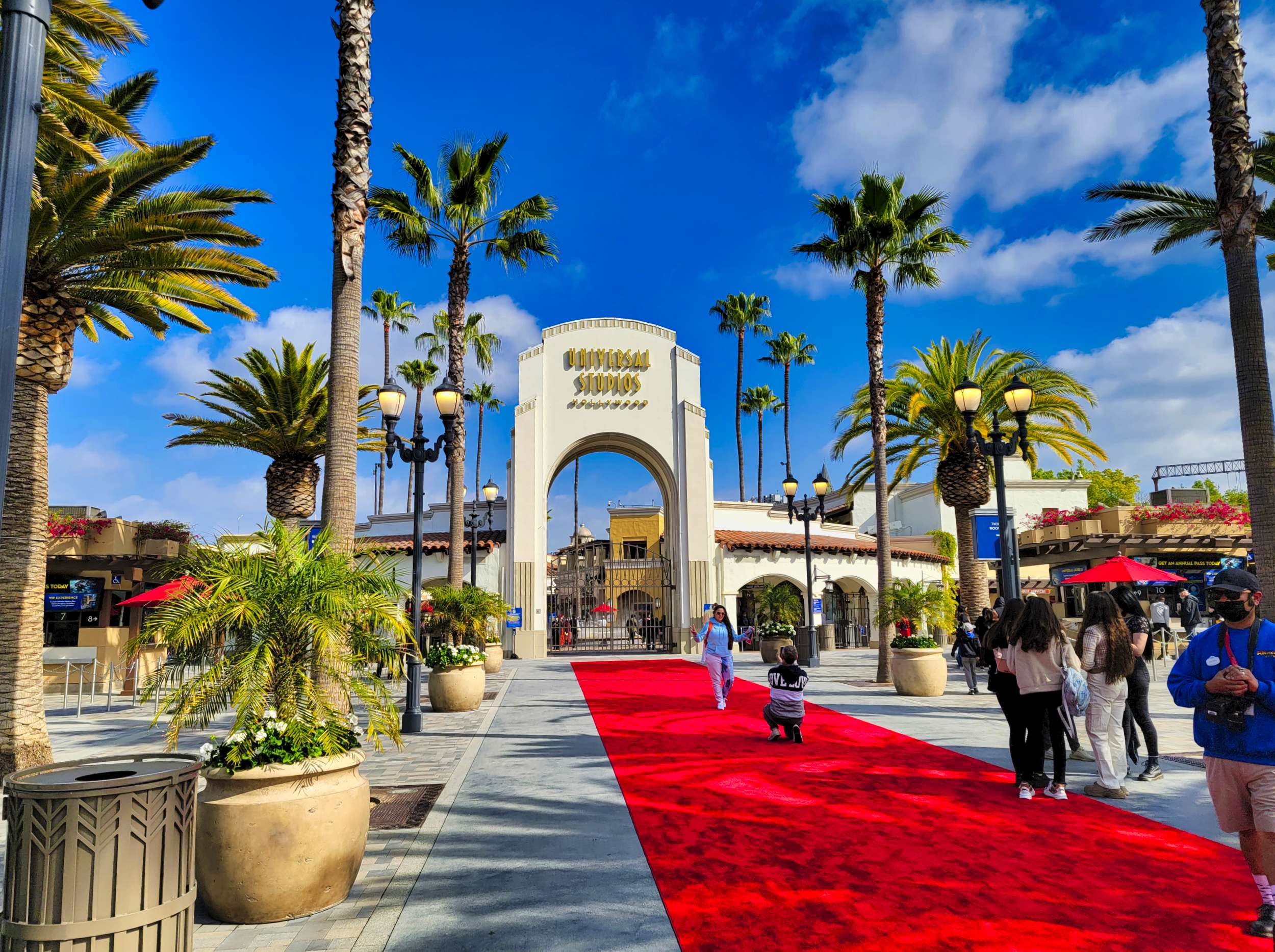 Universal Studios Hollywood entrance archway and red carpet
