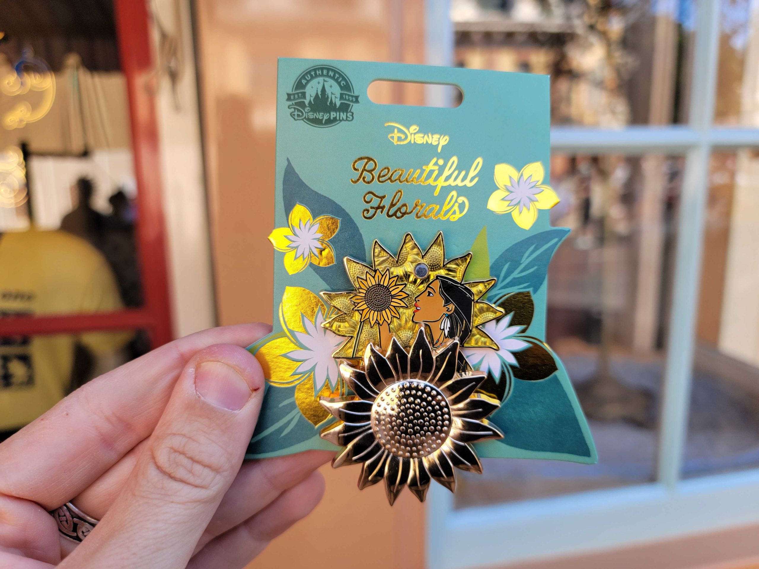 pin open with Pocahontas with sunflower