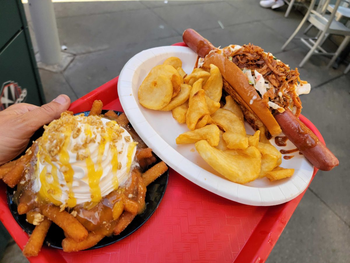 Award Wieners BBQ hot dog and funnel cake fries