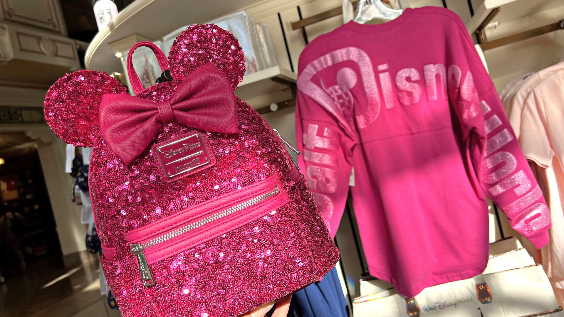 Magenta Loungefly mini backpack and Spirit Jersey