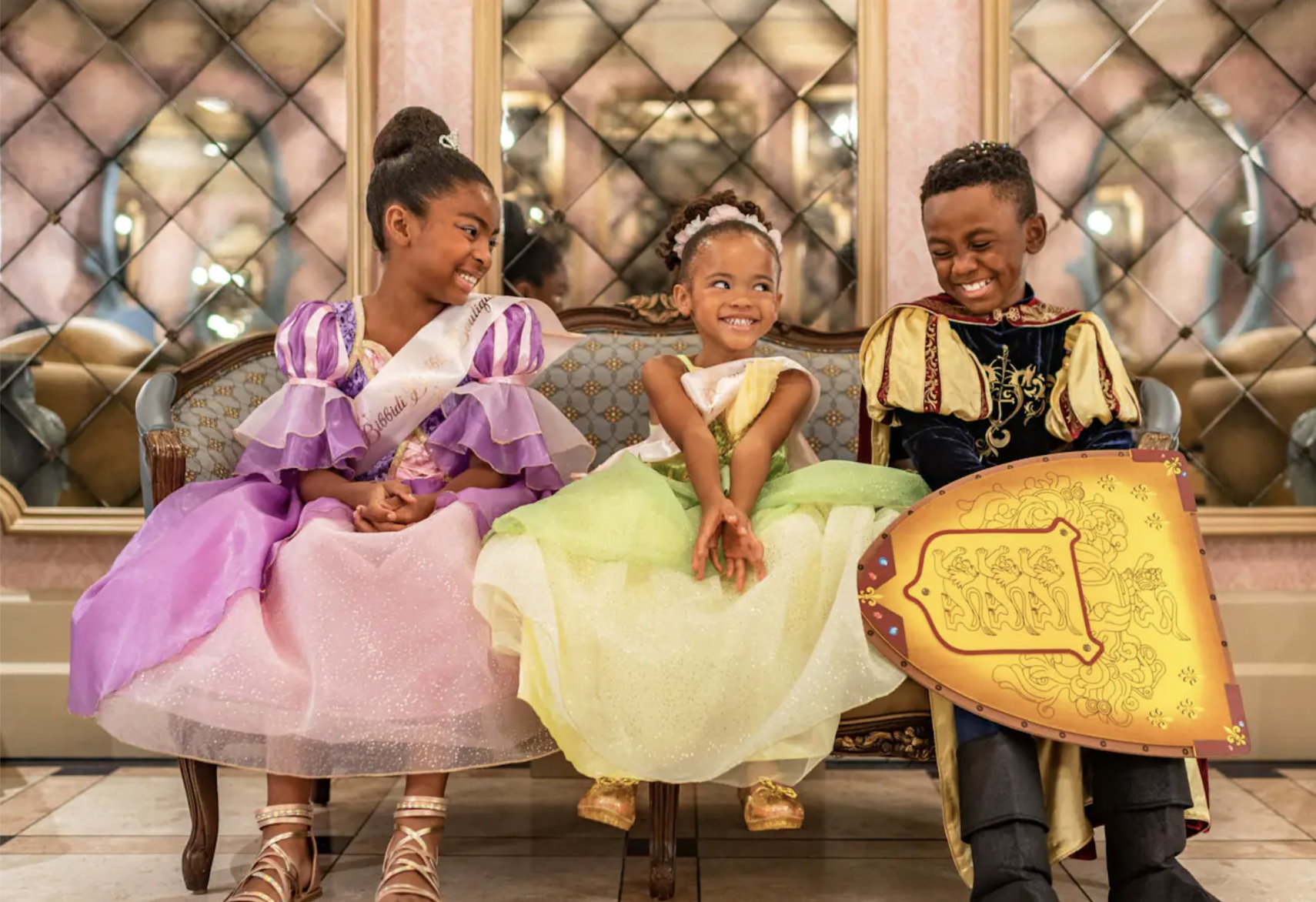 Children dressed as princesses and knight at Bibbidi Bobbidi Boutique in Magic Kingdom
