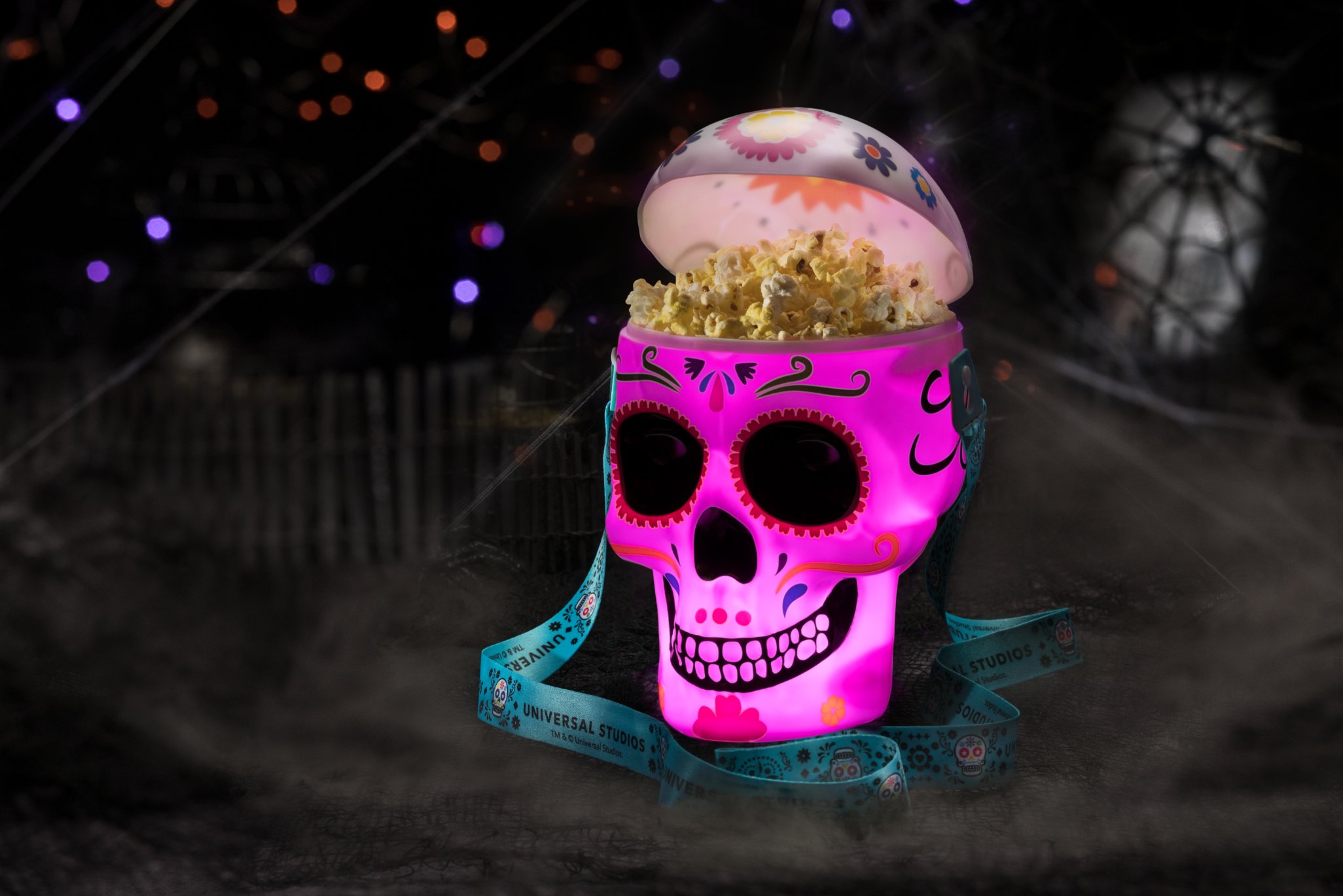 Light-up Dia De Los Muertos sugar skull popcorn bucket