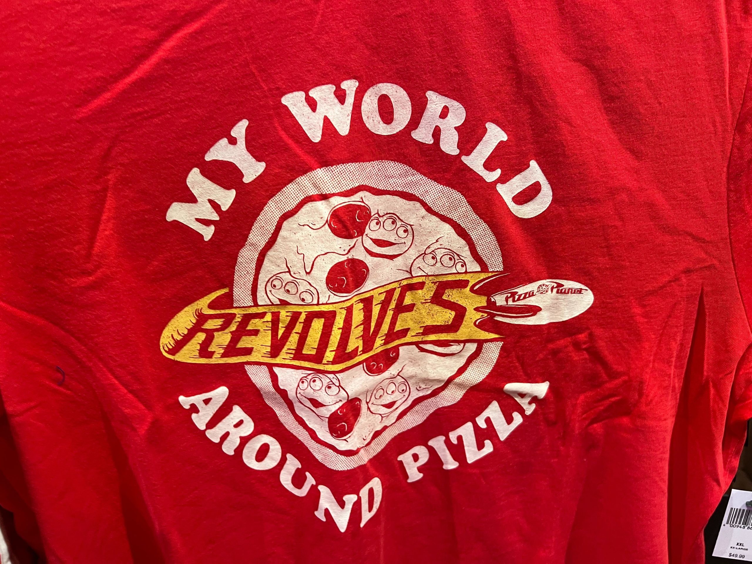 My World Revolves Around Pizza tshirt close up front
