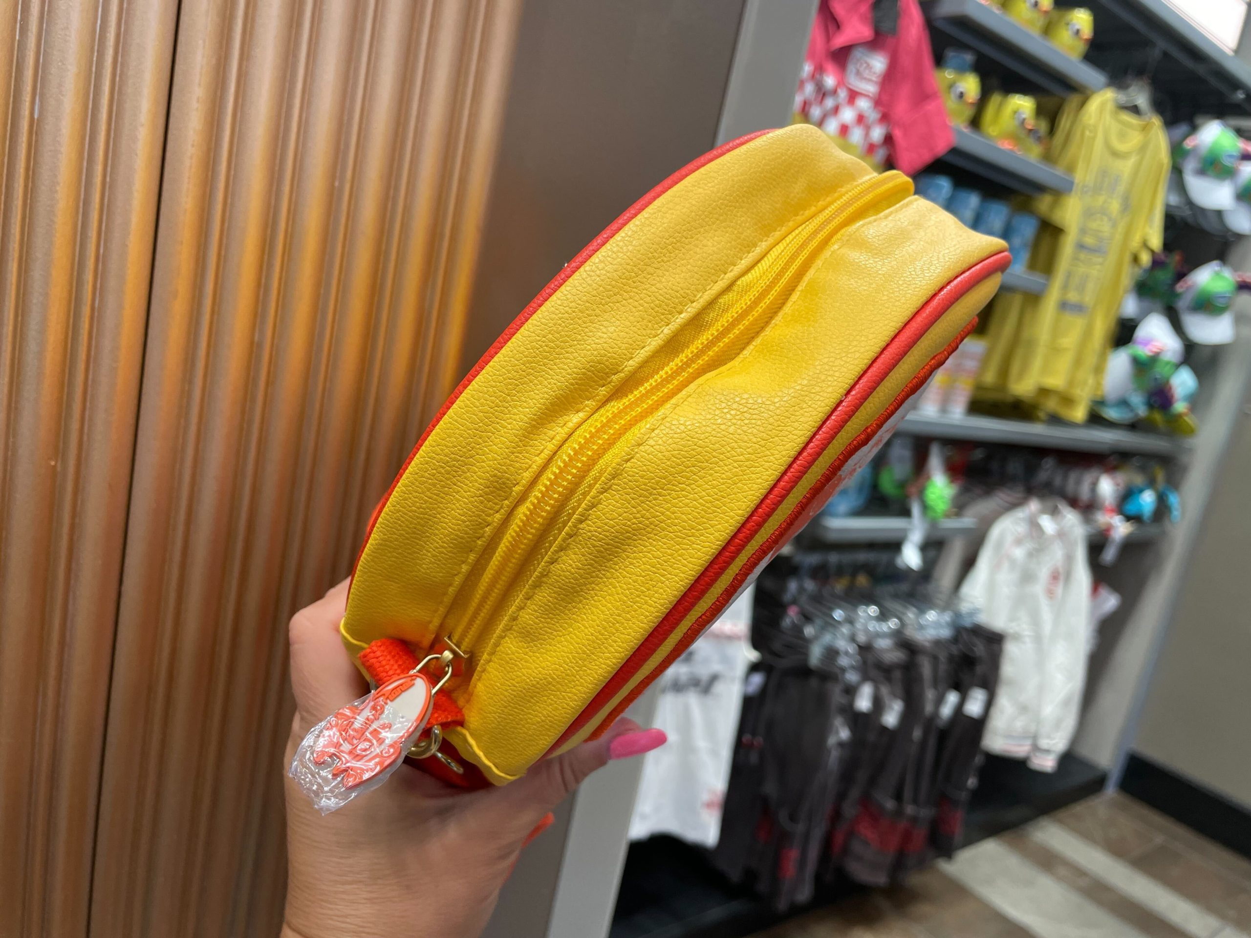 Planet Pizza crossbody side view zipper