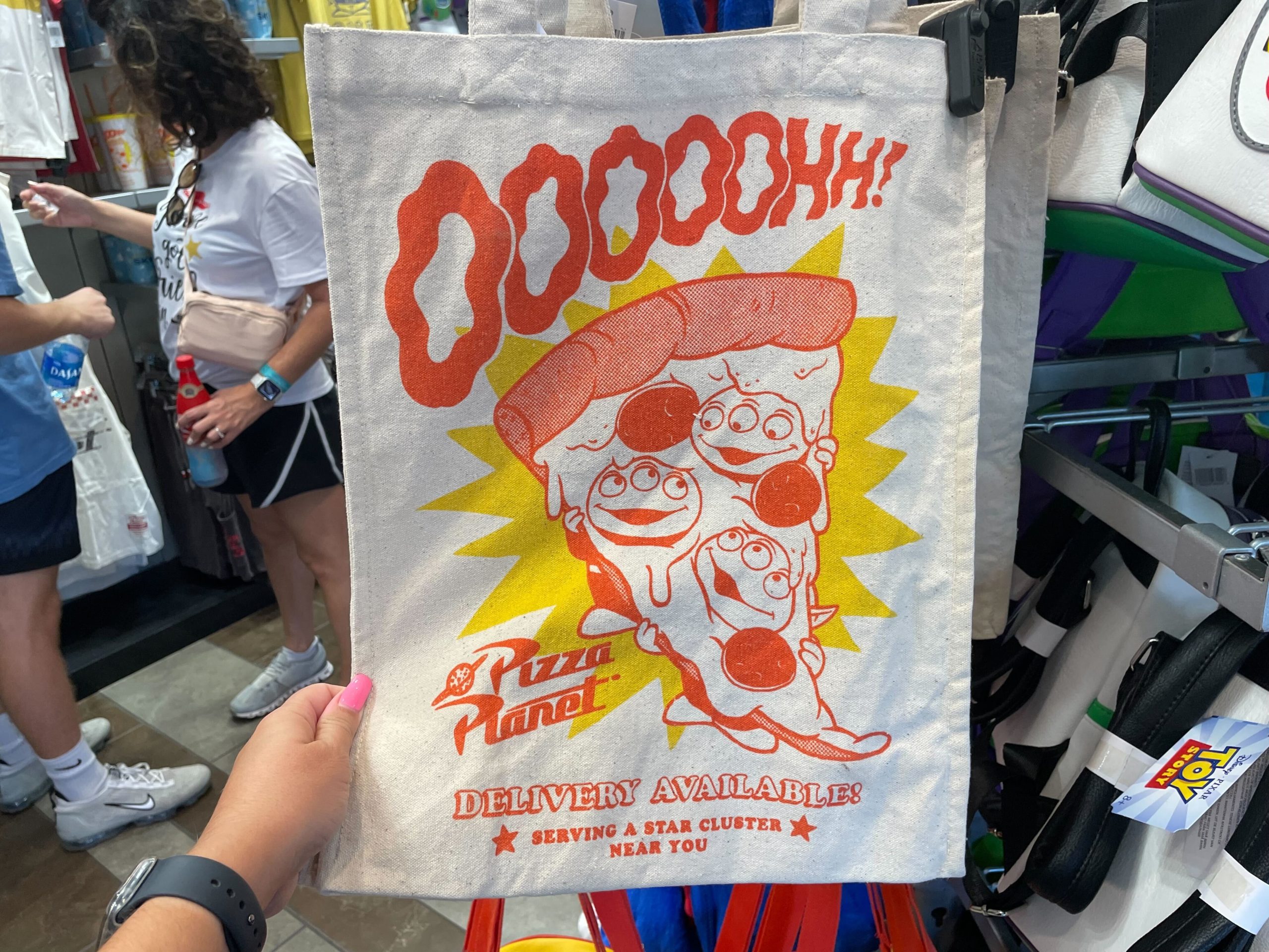 Planet Pizza tote bag close up