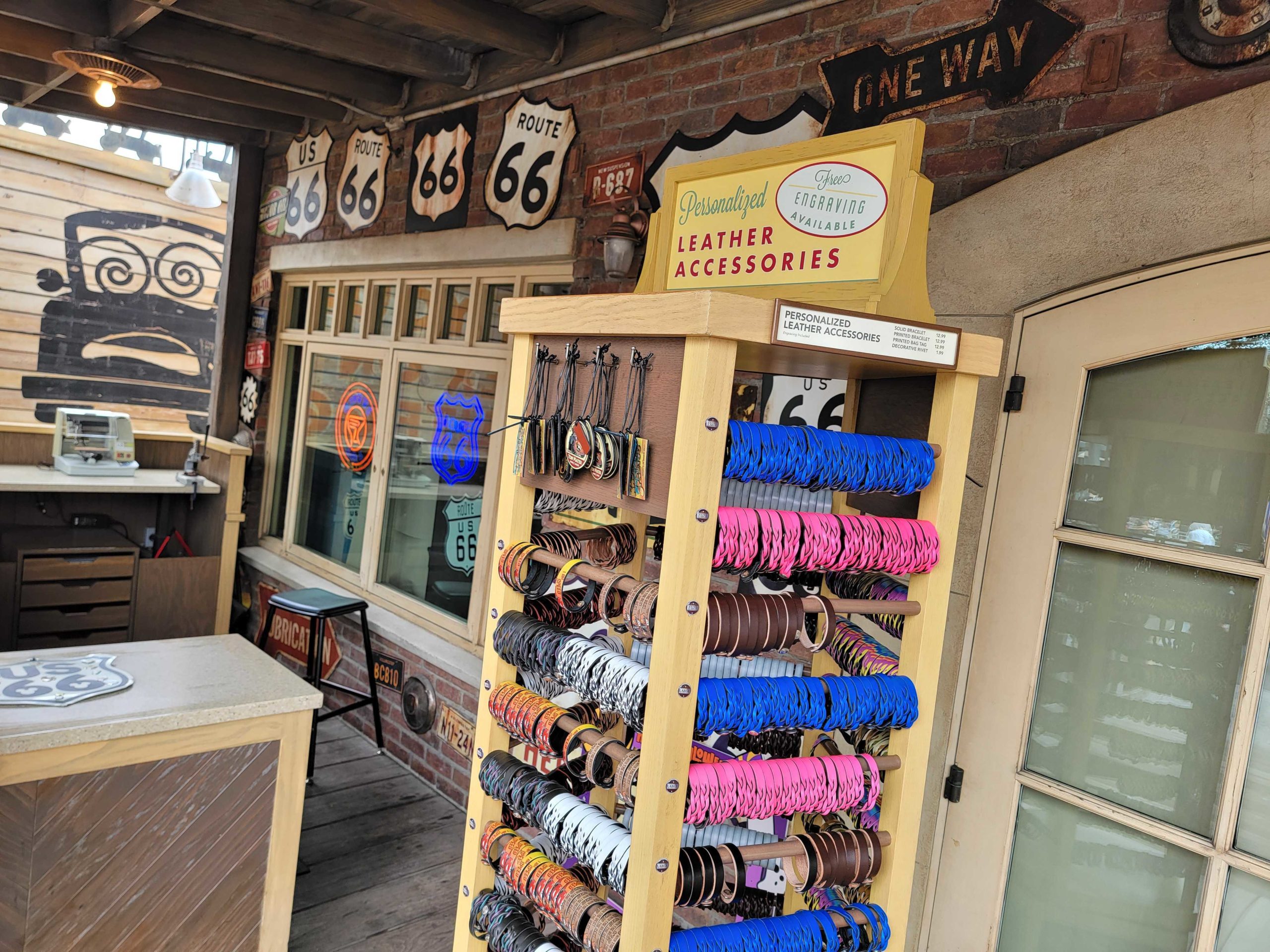 Personalized leather accessories at Radiator Springs Curios