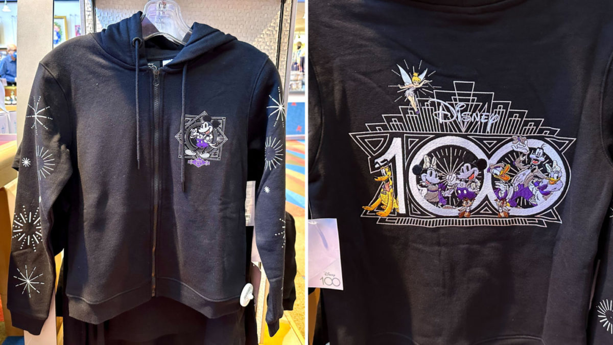New Disney100 Black Zip-Up Hoodie Now Available in Walt Disney