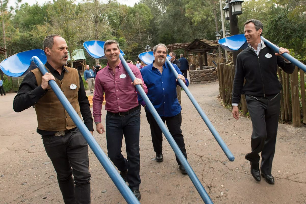 Walt Disney Imagineers with shovels at Disney's Animal Kingdom groundbreaking