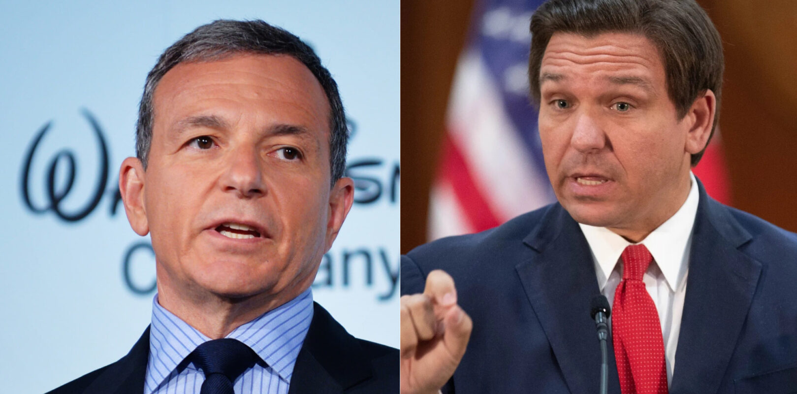 Left: Bob Iger. Right: Governor Ron DeSantis.