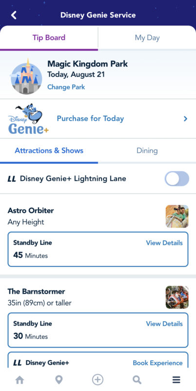 Disney Genie Tip Board