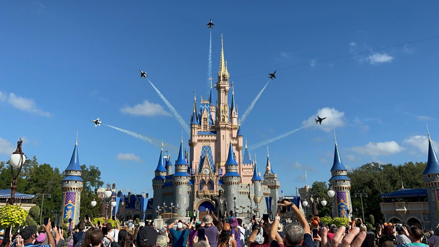 Thunderbirds fly over Cinderella Castle at Magic Kingdom