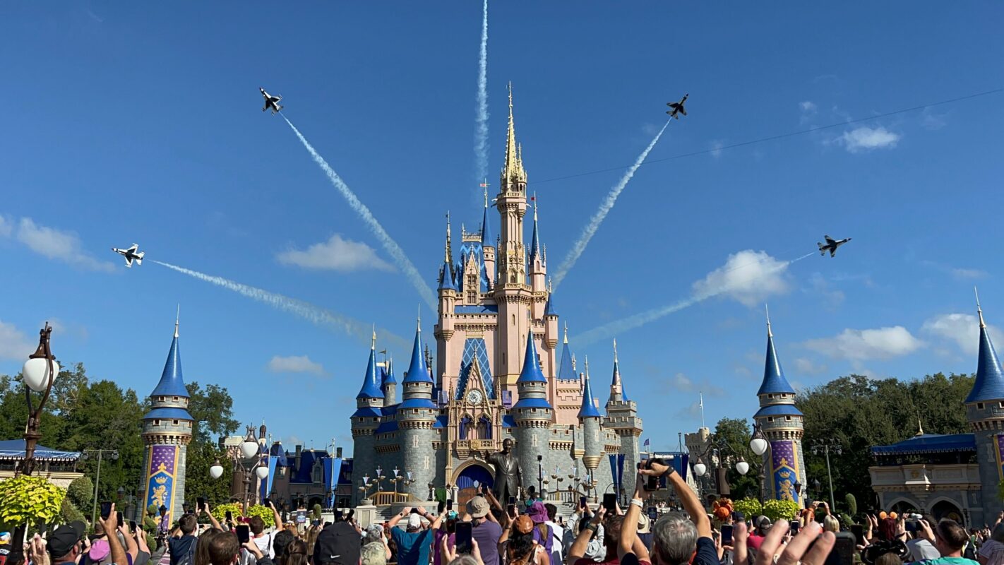 Thunderbirds fly over Cinderella Castle at Magic Kingdom