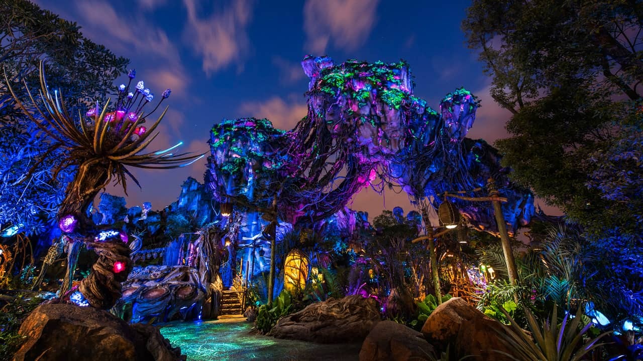 Floating mountains at night in Pandora - The World of Avatar, Disney's Animal Kingdom
