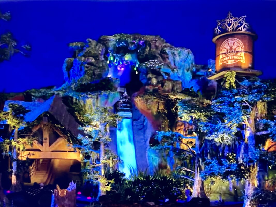Tiana's Bayou Adventure concept model with nighttime lighting