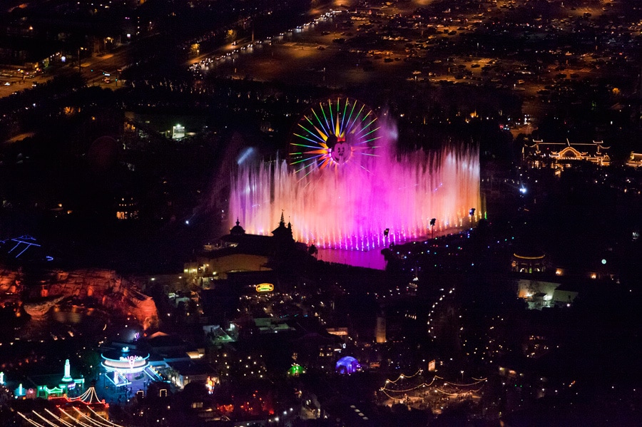 An aerial view of World of Color.