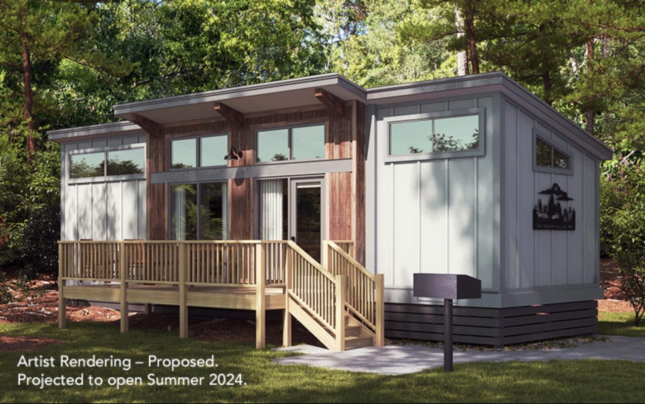 Concept art of the exterior of a new DVC cabin at Disney's Fort Wilderness Resort