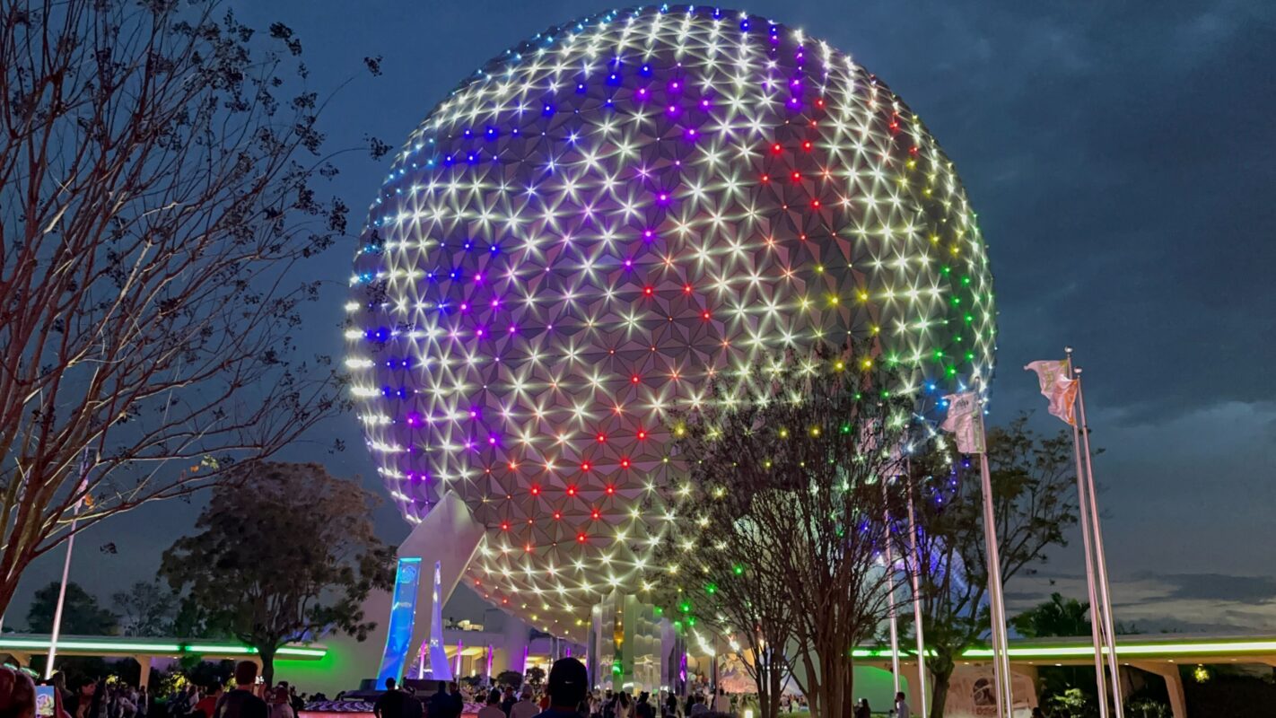 Figment Spaceship Earth light show during 2024 EPCOT International Festival of the Arts