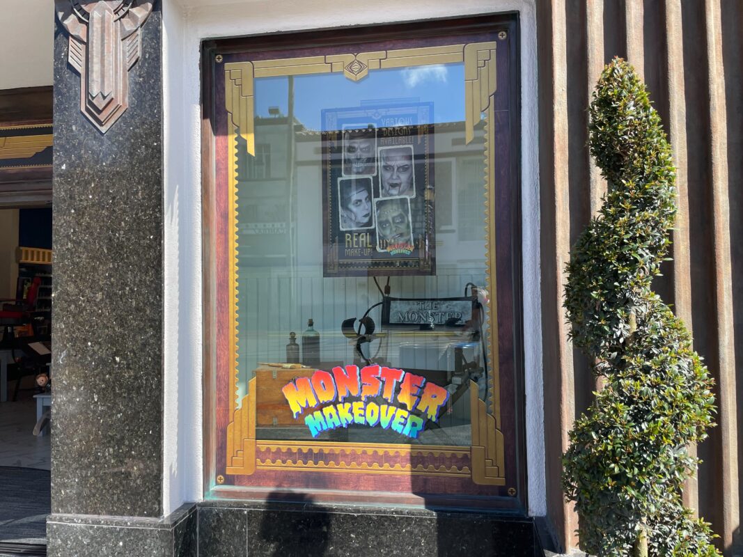 A window display for Monster Makeover featuring the director's chair for The Monster.