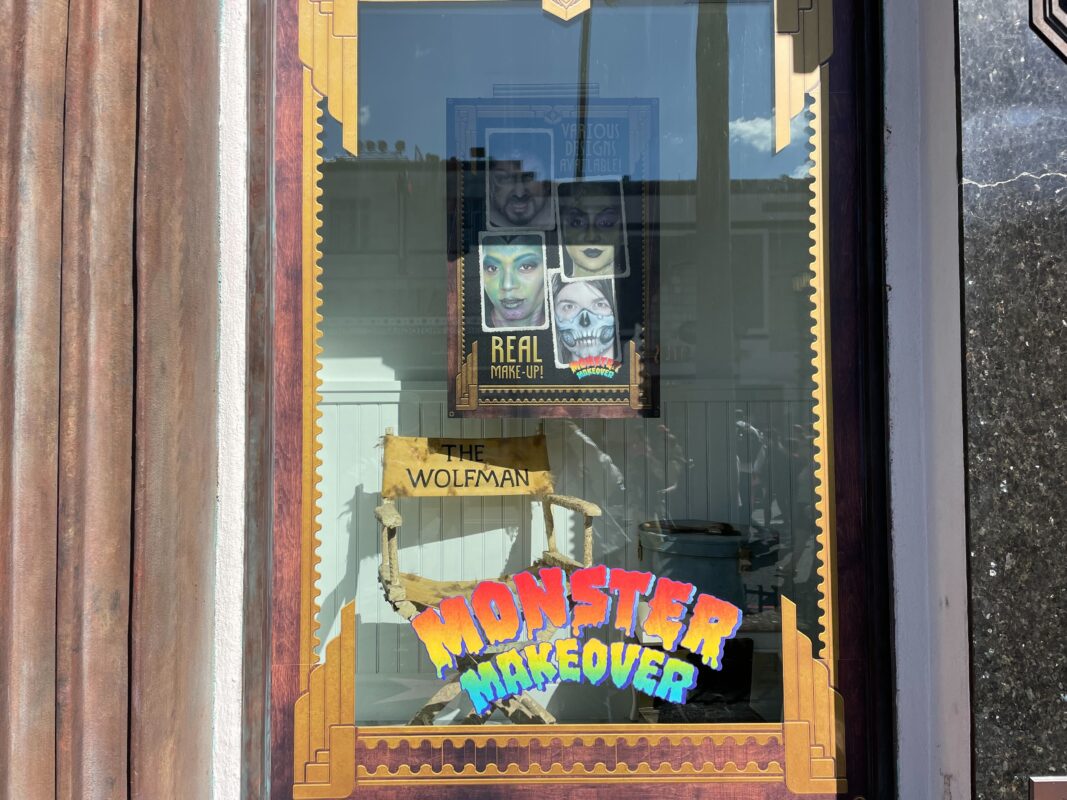 A window display for Monster Makeover featuring the director's chair for The Wolfman.