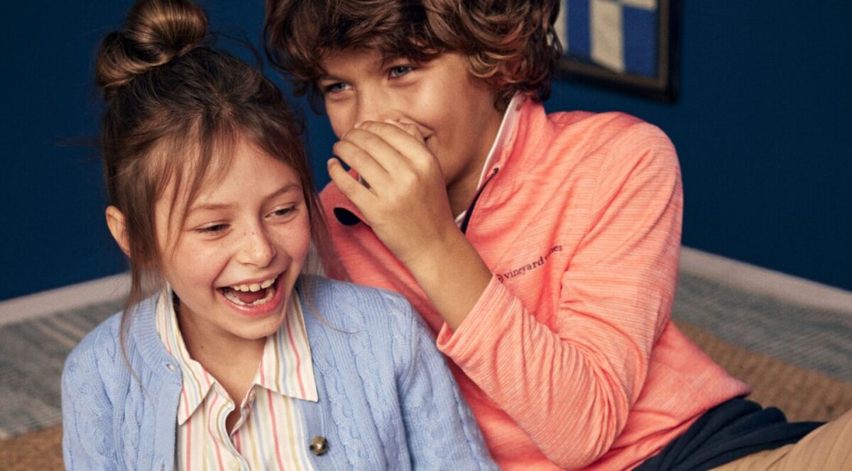 Two kids wearing Vineyard Vines clothing