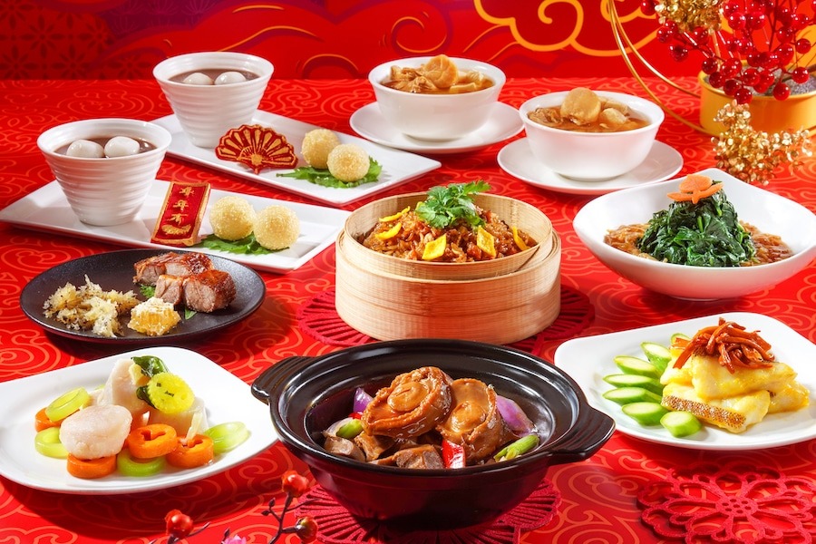 An assortment of dishes available for Chinese New Year at Hong Kong Disneyland.