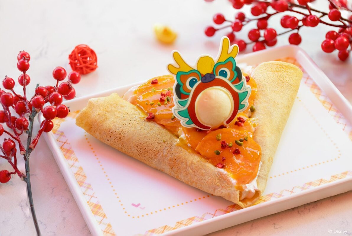 The Year of the Dragon Sweet Potato Crepe sits on a plate.