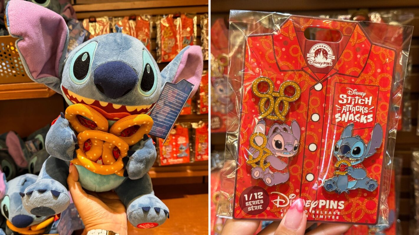 Stitch Mickey pretzel plush and pins