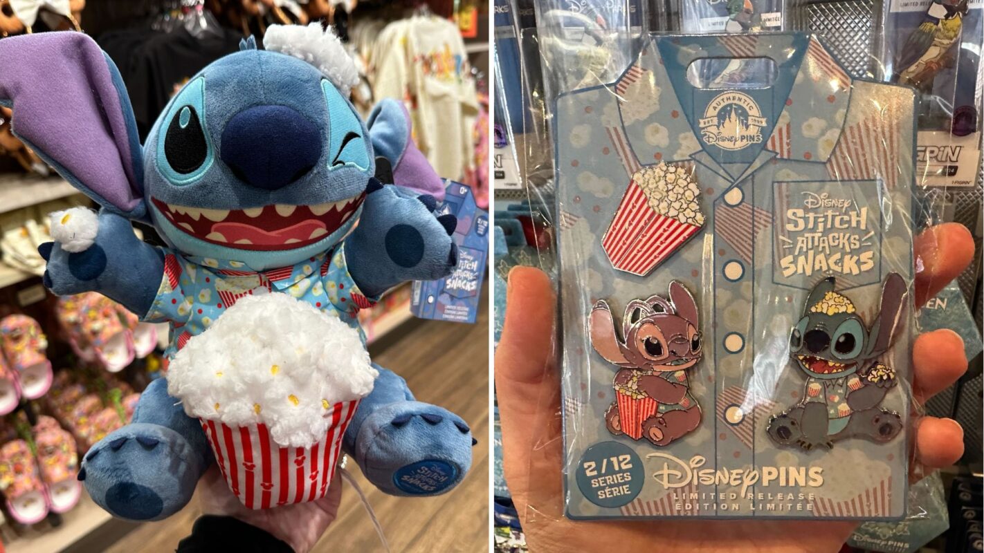 Stitch popcorn plush and pin set