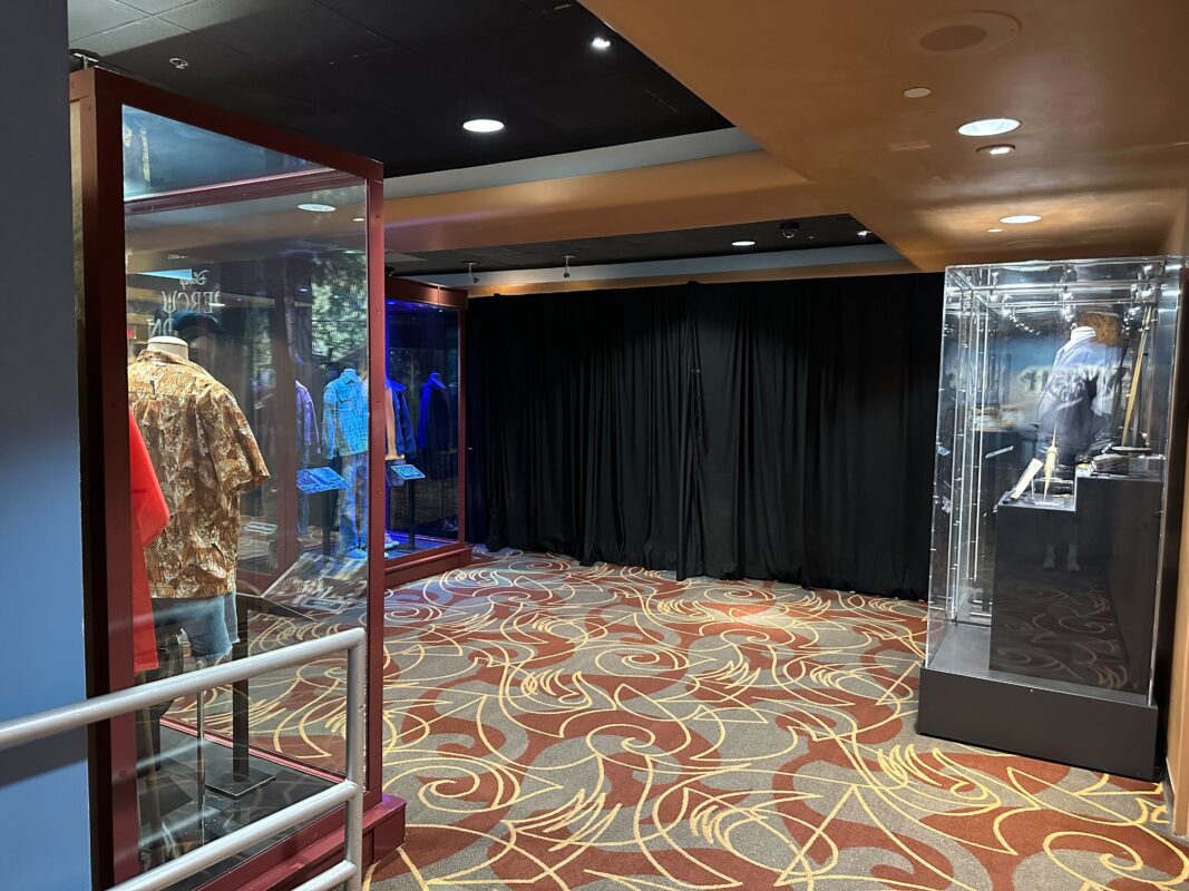 Black curtains in front of One Man's Dream theater